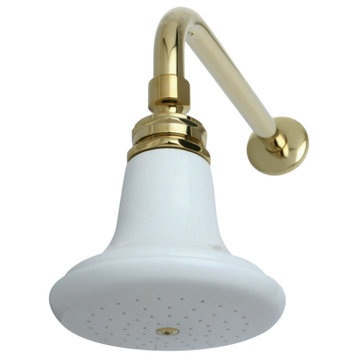 Kingston Brass Ceramic Shower Head With 12" Shower Arm Combo, Polished Brass