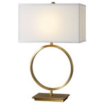 Uttermost - Uttermost Duara Circle Table Lamp - Add contemporary style to the Uttermost Duara Circle Table Lamp. This piece is made of metal and comes with a plated brushed brass finish. The shade is made of white linen fabric. Features: