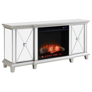 Bowery Hill Traditional Wood Electric Fireplace Media Console in Silver