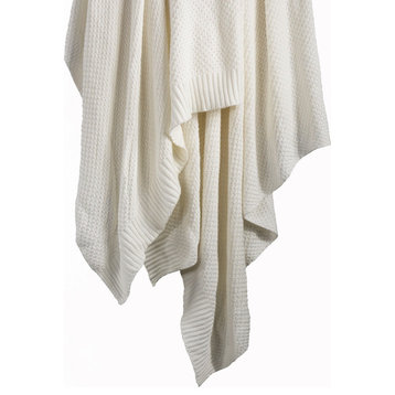 Cotton Knit Throw Blanket, 50"x60", Vintage White, 1 Piece