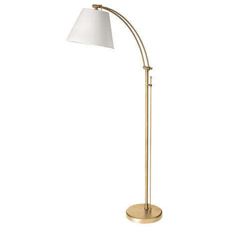 Modern Floor Lamp With White Fabric, Aged Brass