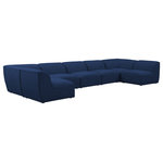 Meridian Furniture - Miramar Linen Textured Fabric  7-Piece Modular U-Shaped Sectional, Navy - Bring home the Miramar modular sectional to give your home a comfortable new element. This welcoming sectional has a modular design, so you can move its components to suit your preferences. Premium construction using a solid frame and soft navy linen textured upholstery makes it a durable choice for the living room or family room. Pairing its components with other pieces in the Miramar lineup is easy, thanks to attachment latches on each piece.