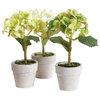 Set 12 Mini Hydrangea Faux Floral Plants in Pots Rustic Gift White Flowers