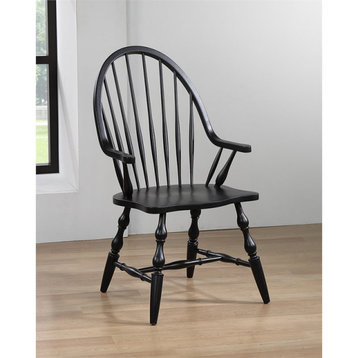 Sunset Trading Black Cherry Selections 18" Wood Windsor Dining Armchair in Black