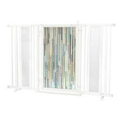 Fusion Gates - Fusion Gate with Modern Lines Design, White Pearl, 60"-65" - Dog Gates