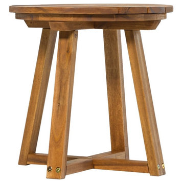Modern Slat Back Solid Wood Side Table - Brown