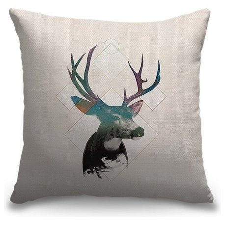 "Stag Double Exposure Wildlife Art I" Pillow 16"x16"