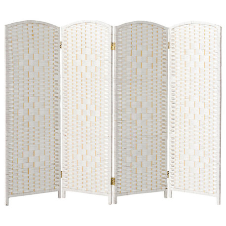 4 ft. Short Diamond Weave Fiber Room Divider White 4 Panel