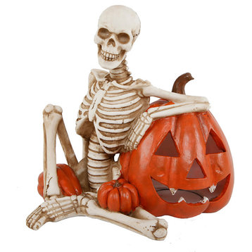 Skeleton & Pumpkin W/ Color Changing Led Lights, Ployresin Ft-2633E