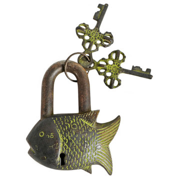 Consigned Vintage India Dark Bronze Fish Lock