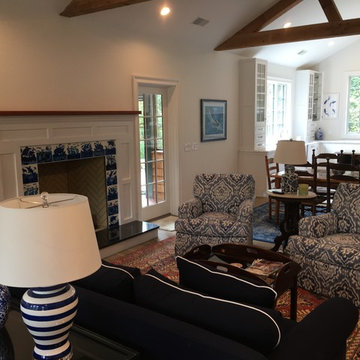 Beach House Fireplace, Blue and White Ships