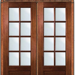 Pre-hung Patio Transom Double Door 96 Mahogany 3/4 Lite 8 Lite - Patio Doors