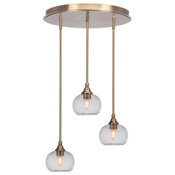 Empire 3-Light Cluster Pendalier, New Age Brass/Clear Bubble