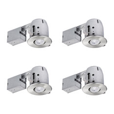 Brushed Nickel IC Rated Recessed Lighting Kit, 4-Pack, LED Bulbs Included, 4"