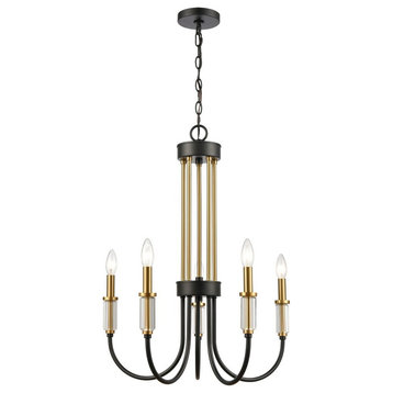 Traditional Art Deco Five Light Chandelier in Matte Black Burnished Brass