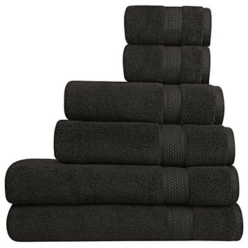 A1HC Bath Towel Set, 100% Ring Spun Cotton, Ultra Soft, Black Onyx, 6 Piece Towel Set