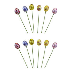 Shea's Wildflower - Foil Covered Faux Egg Picks, 2 Of Each Color, Set of 12 - Wreaths And Garlands