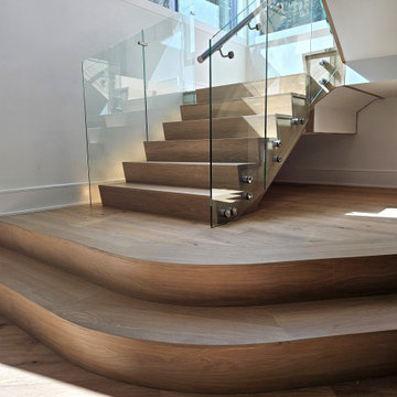 Project #129 | Modern White Oak Staircase with Slanted Risers