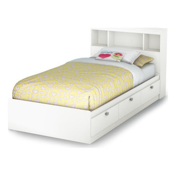 South Shore Spark Twin Storage Bed with Bookcase Headboard in Pure White