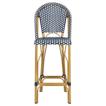 Safavieh Ford Indoor/Outdoor Stacking French Bistro Barstool, Navy