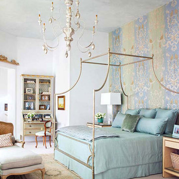 Birds of Paradise Damask Stenciled Bedroom