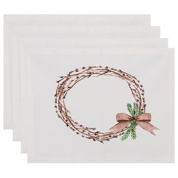 Sprig of Green 18"x14" Off White Holiday Print Placemat, Set of 4
