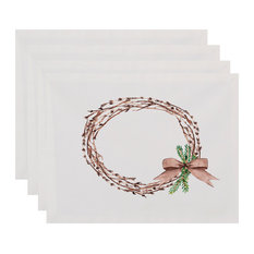 Sprig of Green 18"x14" Off White Holiday Print Placemat, Set of 4