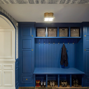 Lower Level Mud Room with Blue Cabinetry