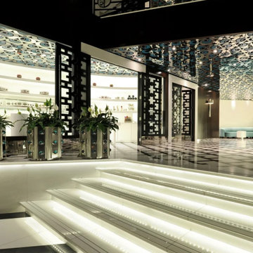 White Marble Restaurant Staircase Lit Steps