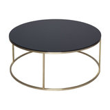 Kensal Black Round Coffee Table, Brass Base