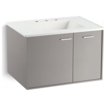 Jute Wall-Hung Vanity Cabinet With 1 Door, 1 Drawer on Right, Mohair Grey, 30"