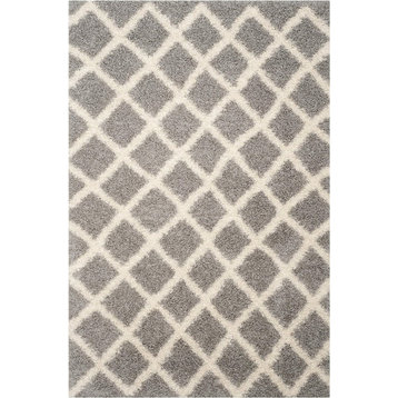 Elegant Area Rug, Thick Geometric Lattice Patterned Polypropylene, Grey/Ivory