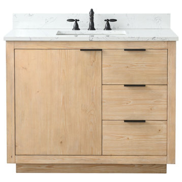 Brady Mid-century Bathroom Vanity With Sink, Carrara White Top, Teak White, 42"
