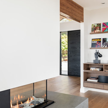 Three-Sided Fireplace and Custom Turntable Stand – Modern Living Space, Victoria