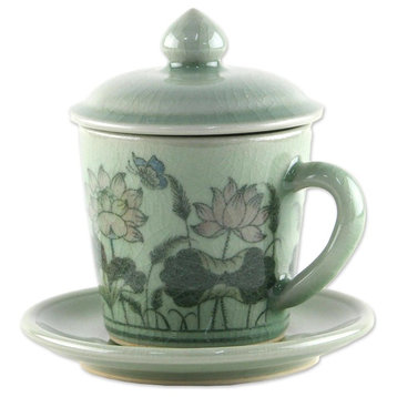 Lanna Luxury Celadon Ceramic Cup and Saucer