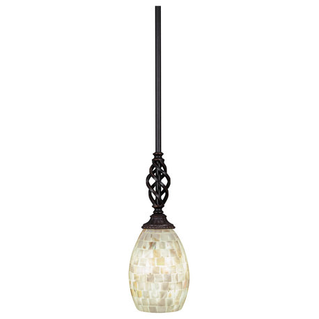 Elegante Mini Pendant, 5" Ivory Glaze Seashell Glass