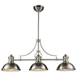 Elk Home - Chadwick 3-Light Billiard/Island Light, Satin Nickel - The Chadwick Collection Reflects The Beauty Of Hand-Turned Craftsmanship Inspired By Early 20Th Century Lighting And Antiques That Have Surpassed The Test Of Time. This Robust Collection Features Detailing Appropriate For Classic Or Transitional Decors. White Glass Compliments The Various Finish Options Including Polished Nickel, Satin Nickel, And Antique Copper. Amber Glass Enriches The Oiled Bronze Finish.