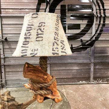 Nautical Wood Lamps, Burlap Rope desk lamps