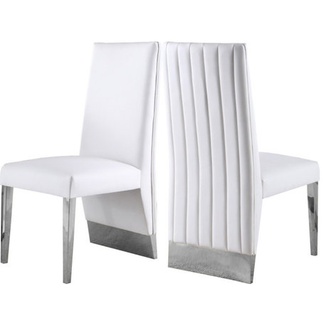 The Cairo Dining Chair, Set of 2, White Vegan Leather, Chrome Legs