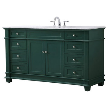 Elegant Decor Wesley 60" Solid Wood Steel Double Bathroom Vanity Set in Green