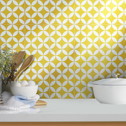Moroccan Mosaic & Tile House - 8"x8" Amlo Handmade Cement Tile, Yellow/White, Set of 12 - Wall And Floor Tile
