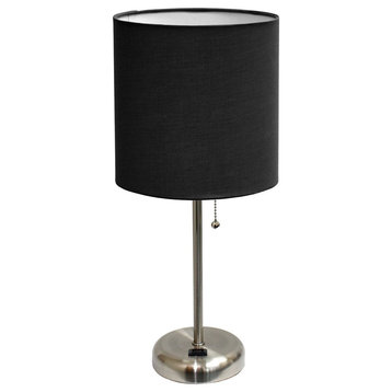Stunning Stick Lamp With Charging Outlet And Fabric Shade, Black