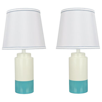 40114-22, Set of 2 Set, 18 1/2" High Ceramic Table Lamp, Off White & Sky Blue