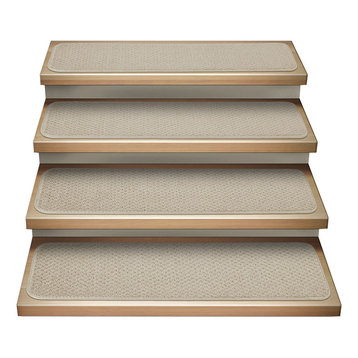 Set of 15 Attachable Carpet Stair Treads Ivory Cream, 9"x36"