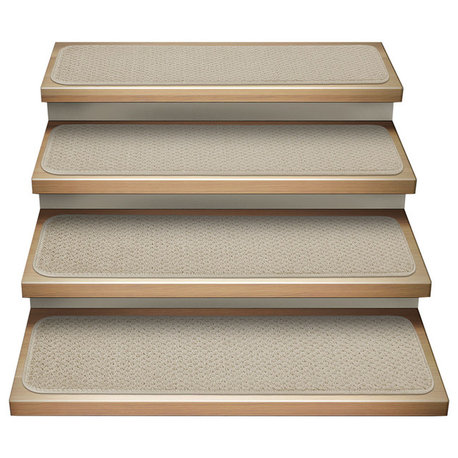 Set of 15 Attachable Carpet Stair Treads Ivory Cream, 8"x23.5"