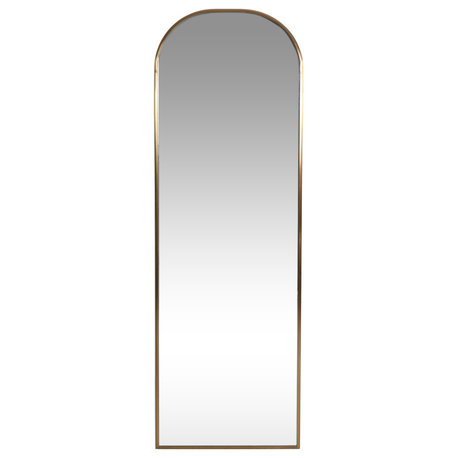 Dominik Contemporary Rounded Rectangular Leaner Mirror, Brushed Brass