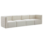 Meridian Furniture - Quincy Velvet Upholstered 4-Piece Modular Sofa, Cream - Show them all that less is more with the minimalist look of this Quincy velvet cloud-like comfort modular sofa. This elegant chair features a simple design that's all about comfort and modern style. The soft cream velvet upholstery is sleek to the touch, and the back of the unit features deep horizontal channel tufting for a look that wows. Because this is a modular seating option, you can pair it easily with other items in the Quincy collection to create a look you love. Latches underneath make it easy to mix and match items from the collection.