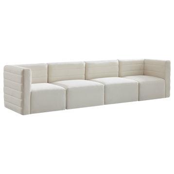 Quincy Velvet Upholstered 4-Piece Modular Sofa, Cream