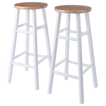 Winsome Huxton 2-Piece 29"H Solid Wood Bar Stool Set in Natural/White