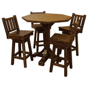 Barnwood Style Timber Peg 5-Piece Bistro Set, Early American, 42 Inch, Counter Height